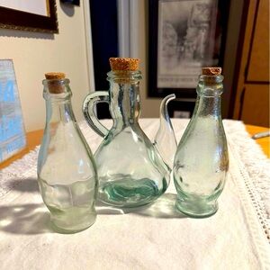 Vidrios San Miguel Vtg RARE Oil Pitcher and 2 vinegar bottle.